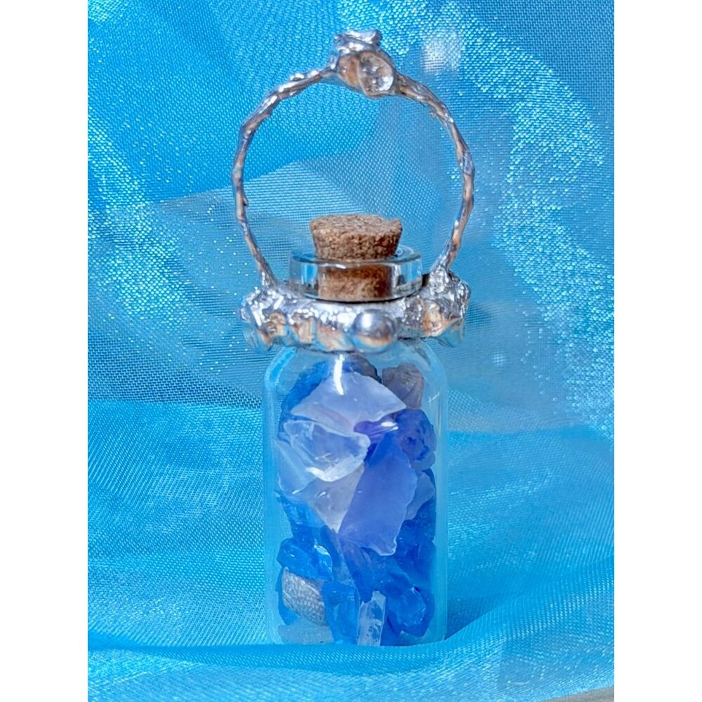 Sea Glass  Message in a Bottle Soldered Pendant & VNTG Rosary Crystal Beads - Picture 10 of 17